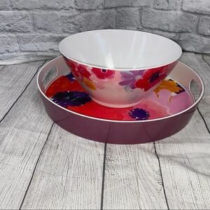 Home floral print hard plastic serving bowl and serving Tray with handles